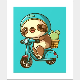 Adorable Sloth riding a motorbike Posters and Art